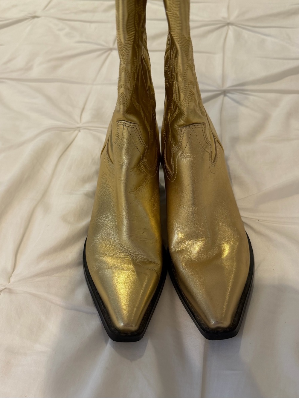 Jeffrey Campbell Dagget Gold Leather Cowboy Boots - Picture 6 of 8